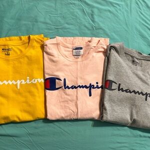 Champion Trio T-Shirts in Gray, Pink, and Yellow